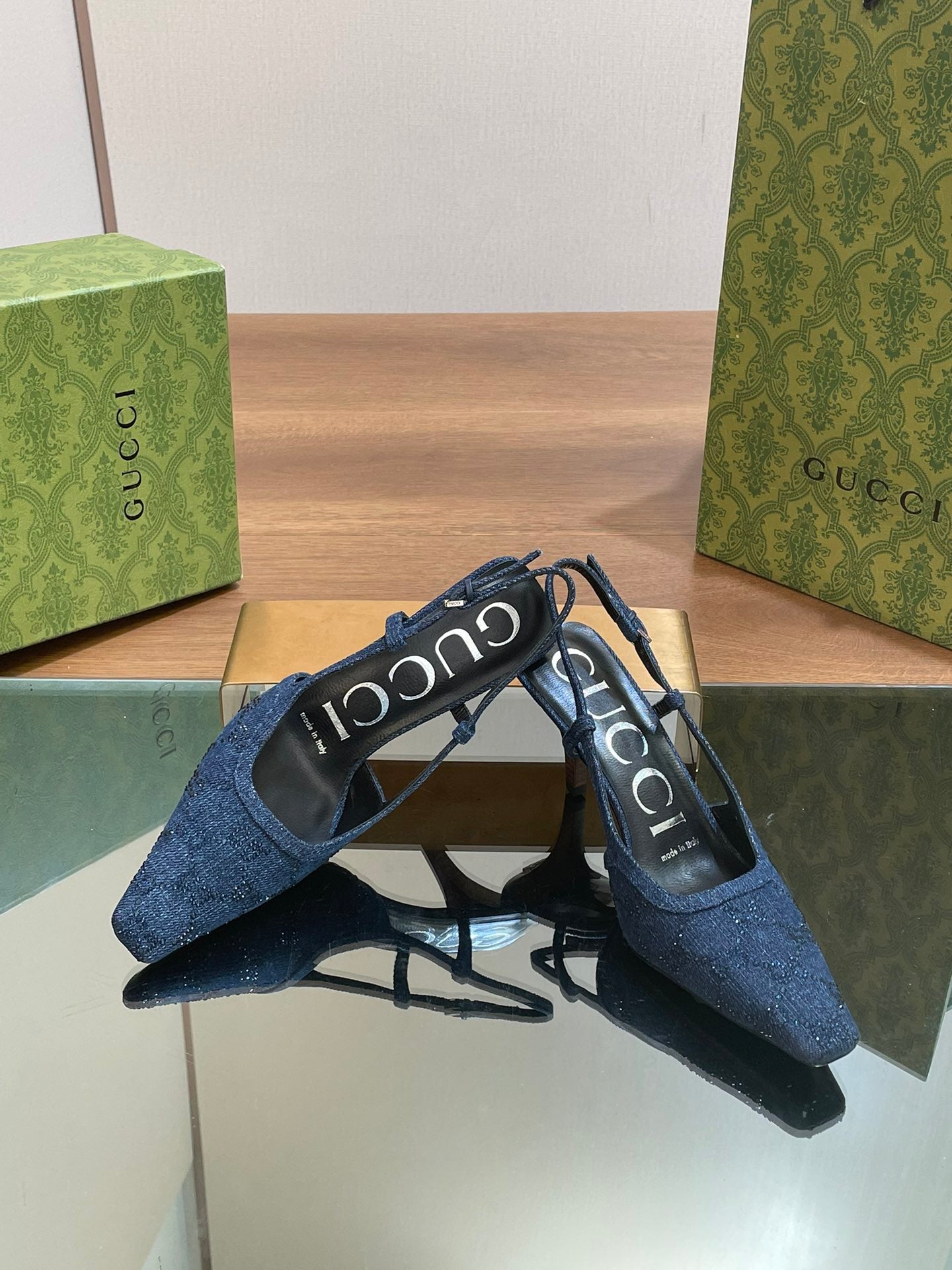 GUCCI - Denim Slingback Kitten Heel Pumps