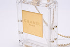 CHANEL - Chanel Clear/Gold Plexiglass Perfume Bottle Evening Bag