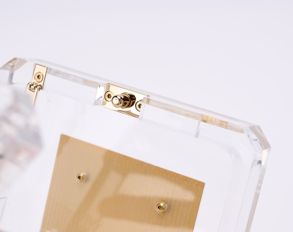 CHANEL - Chanel Clear/Gold Plexiglass Perfume Bottle Evening Bag