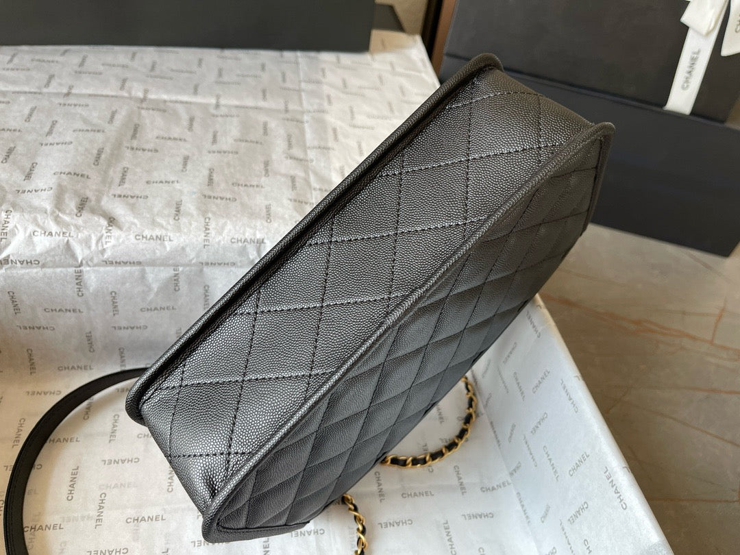 CHANE - School Memory Top Handle Flap Bag Quilted Caviar