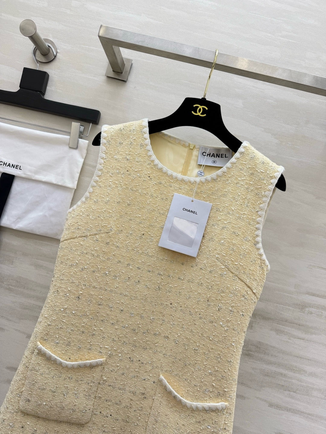 CHANEL - Chanel Light Yellow Tweed Jacket and Dress Set
