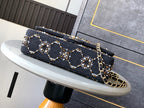 CHANEL - 21A Pearl Strass Crystal CC Medium Classic Double Flap Bag in Grey Wool Twill