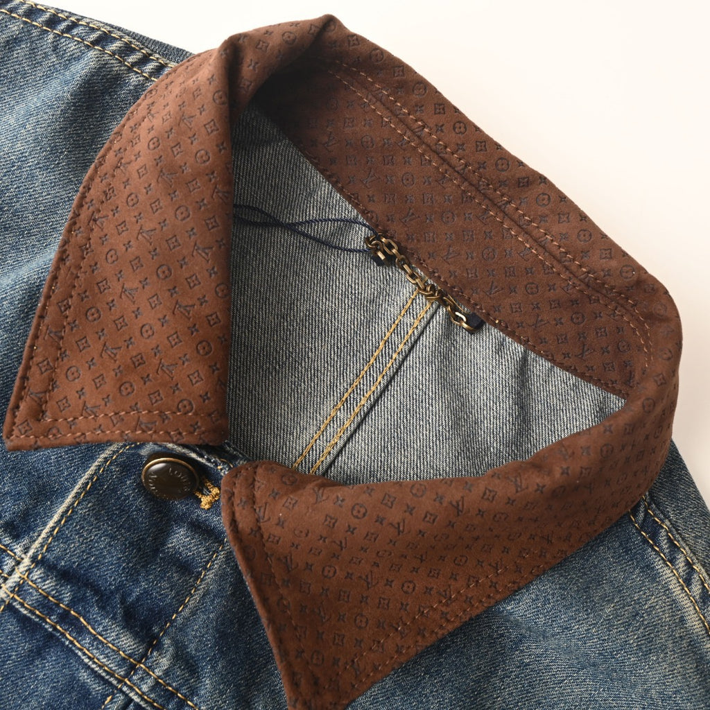 LOUIS VUITTON - Leather-Trim Cropped Denim Jacket