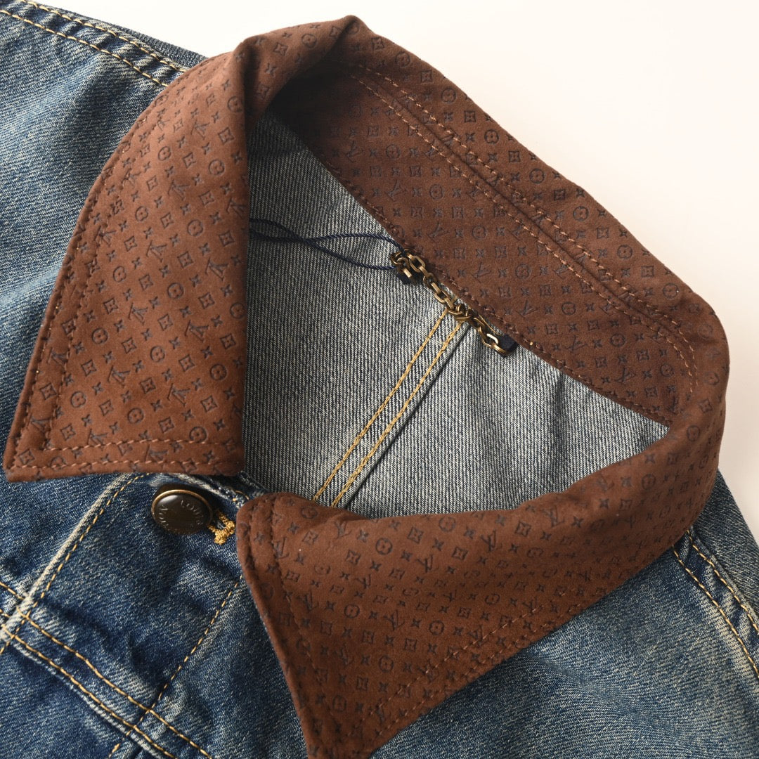 LOUIS VUITTON - Leather-Trim Cropped Denim Jacket