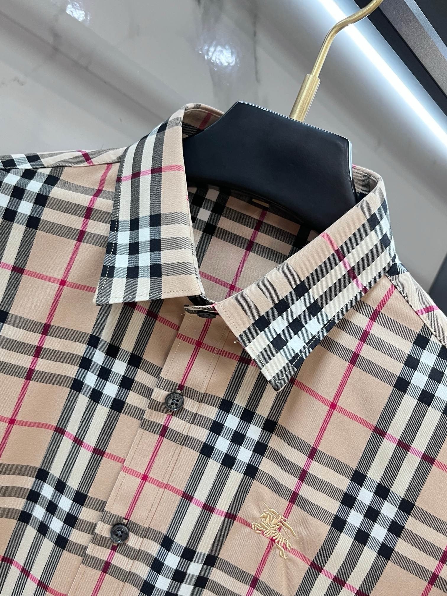 BURBERRY - Stretch Poplin Check Short Sleeve Shirt