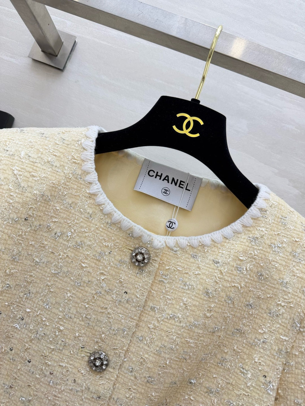 CHANEL - Chanel Light Yellow Tweed Jacket and Dress Set