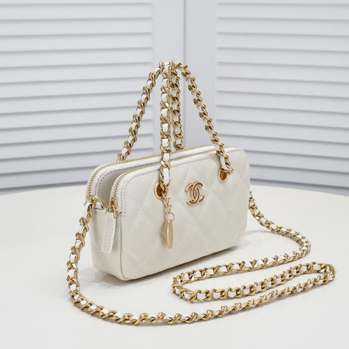CHANEL -  Caviar Quilted Clutch With Chain White