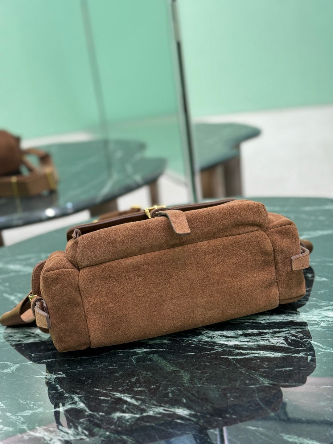 PRADA - Explore medium suede shoulder bag with flap
