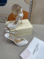 JIMMY CHOO - Women’s Ivory Floral Lace Sandals with Pearl