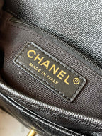 CHANE - School Memory Top Handle Flap Bag Quilted Caviar Small