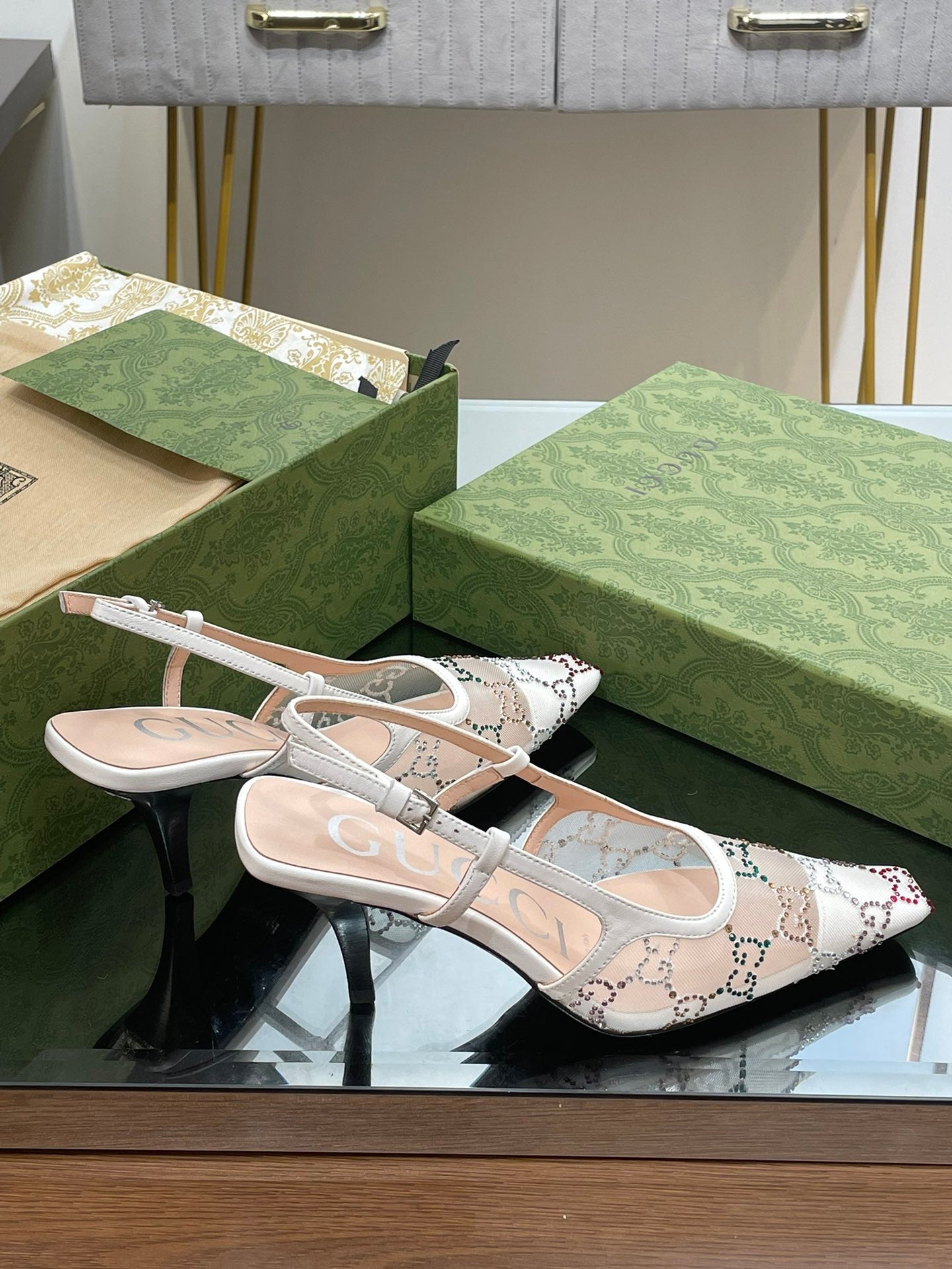 GUCCI - Square Toe Crystal Rhinestone Pumps