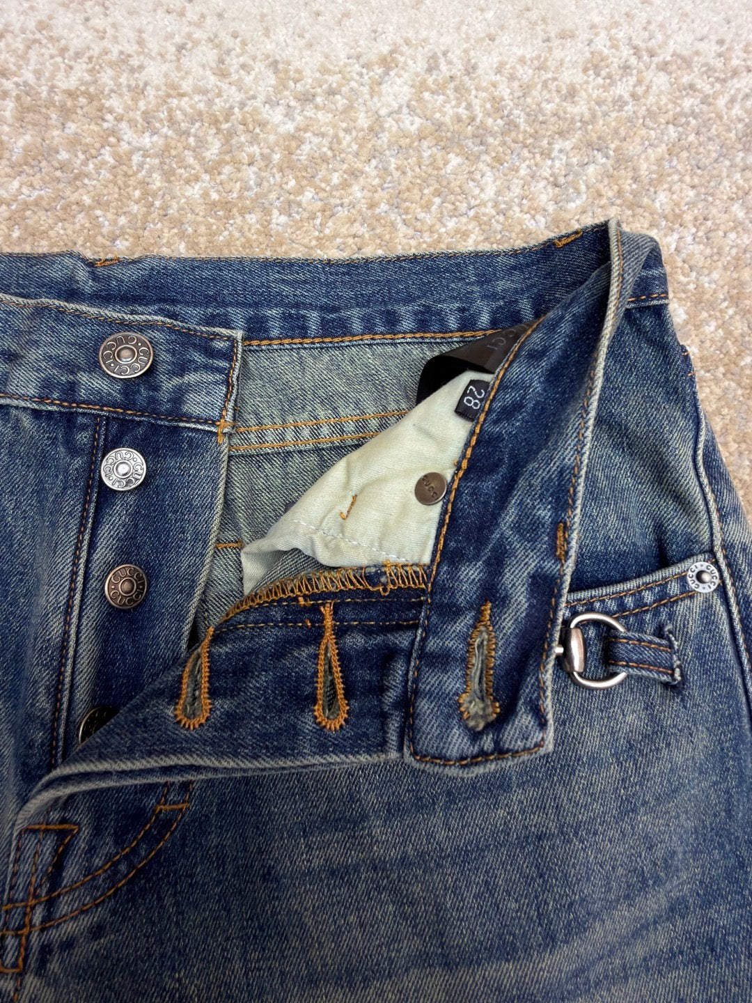 GUCCI - cotton denim pants with horsebit
