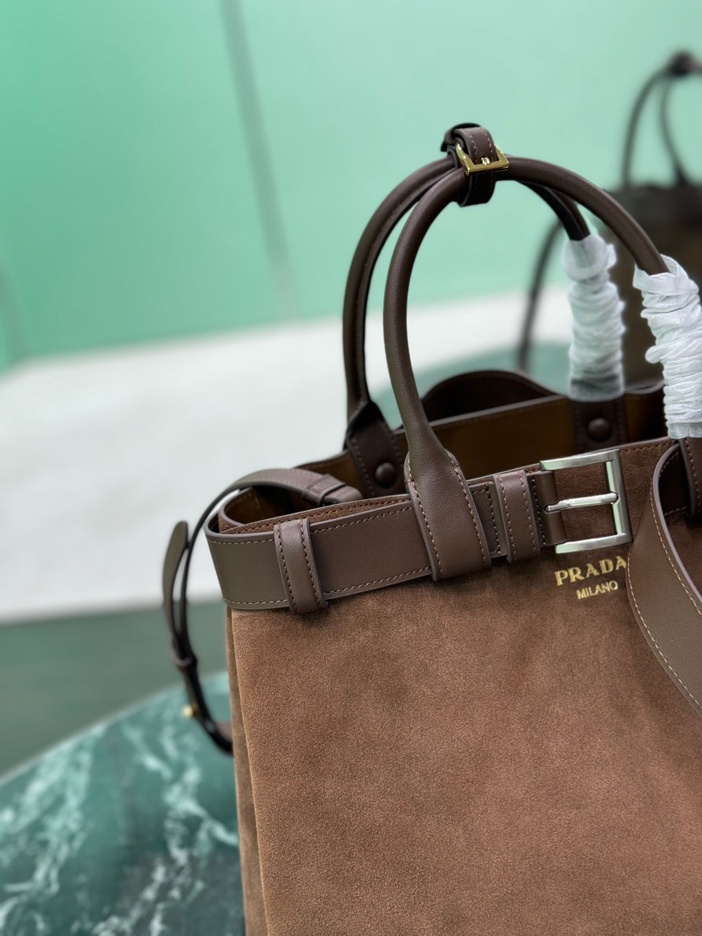 PRADA - Prada Buckle big Leather Handbag With Belt