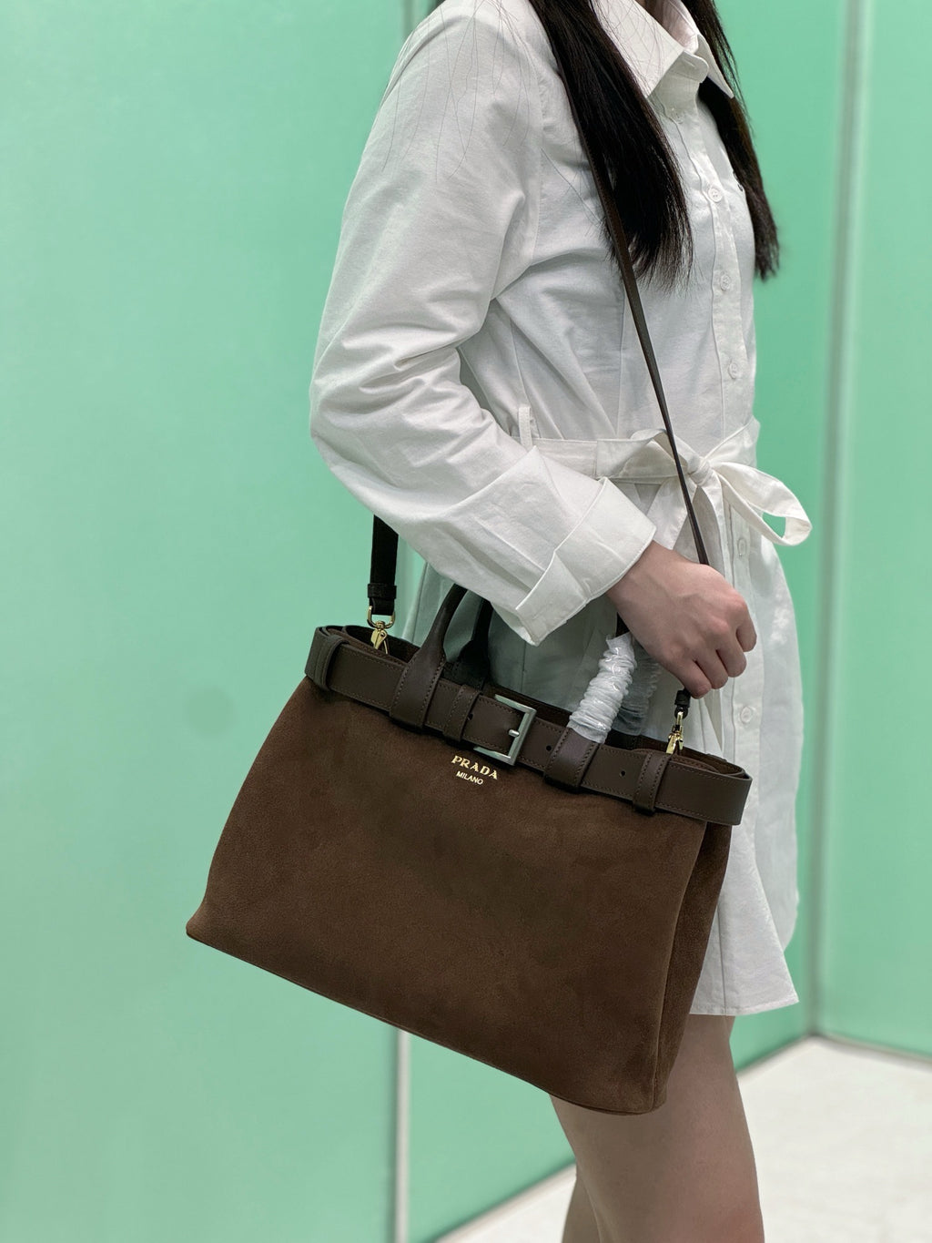 PRADA - Prada Buckle big Leather Handbag With Belt