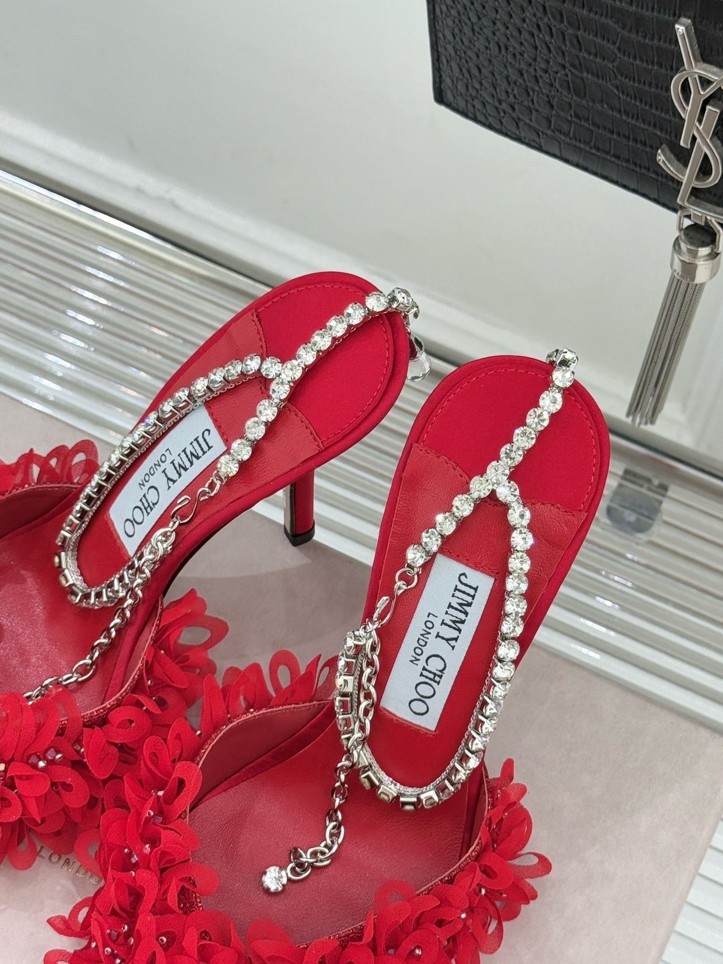 JIMMY CHOO - Mesh Pumps with Petal Embroidery and Crystal Chain