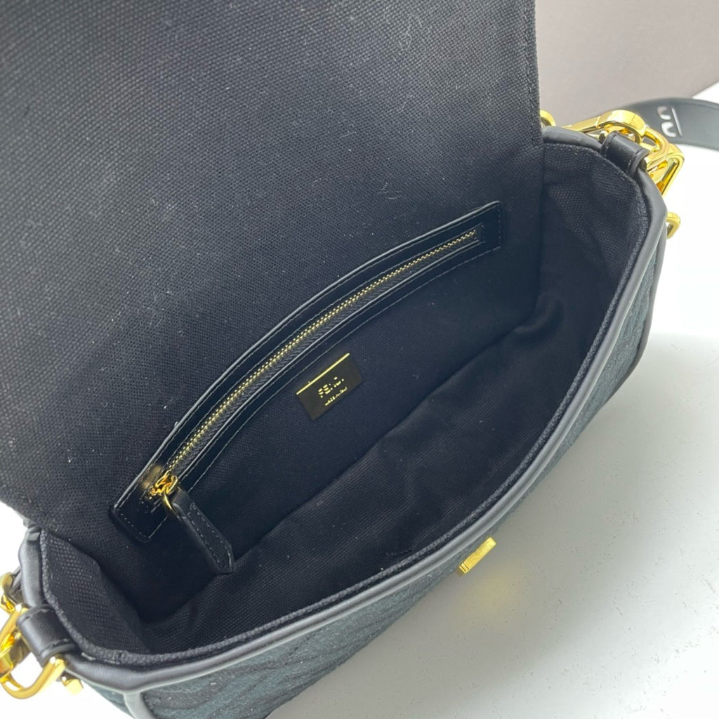 FENDI - Extra Baby black FF Cotton Canvas Medium Baguette Bag