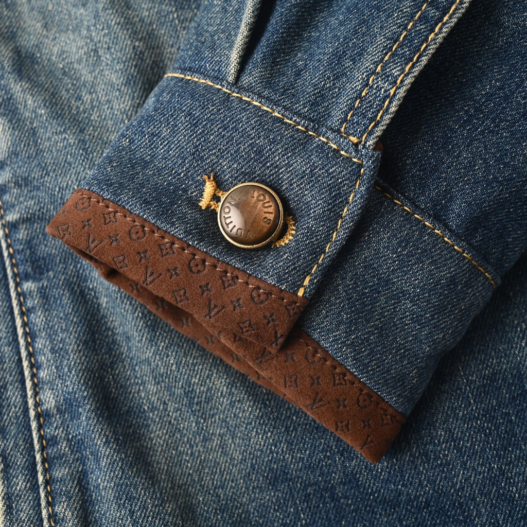 LOUIS VUITTON - Leather-Trim Cropped Denim Jacket