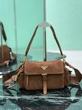 PRADA - Explore medium suede shoulder bag with flap