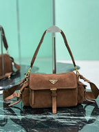 PRADA - Explore medium suede shoulder bag with flap