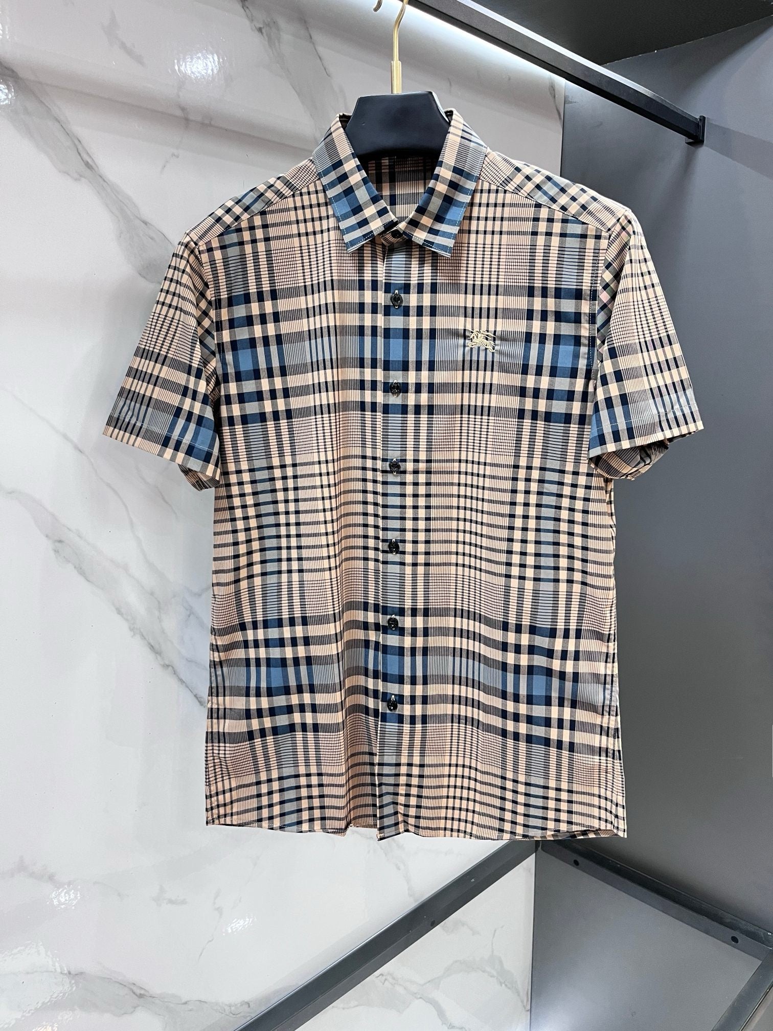 BURBERRY - Stretch Poplin Check Short Sleeve Shirt