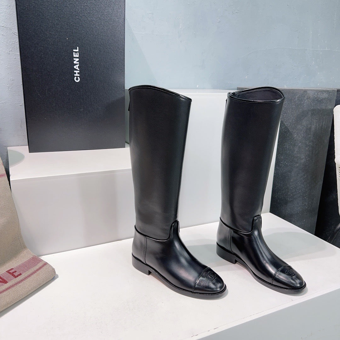 CHANEL - Chanel Calfskin Cap Toe CC Riding Boots