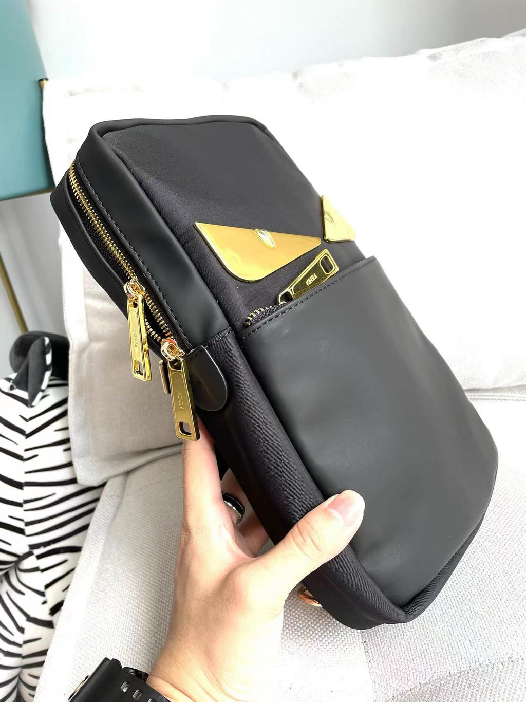 FENDI -  Monster Sling Bag Nylon and Leather Medium