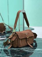 PRADA - Explore medium suede shoulder bag with flap