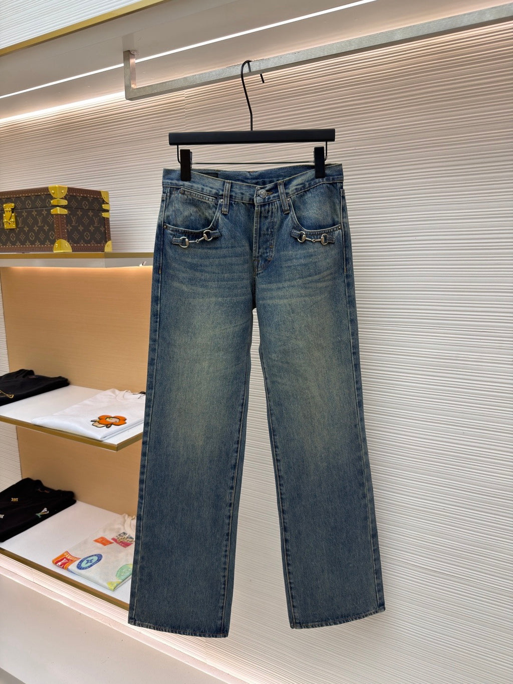 GUCCI - cotton denim pants with horsebit
