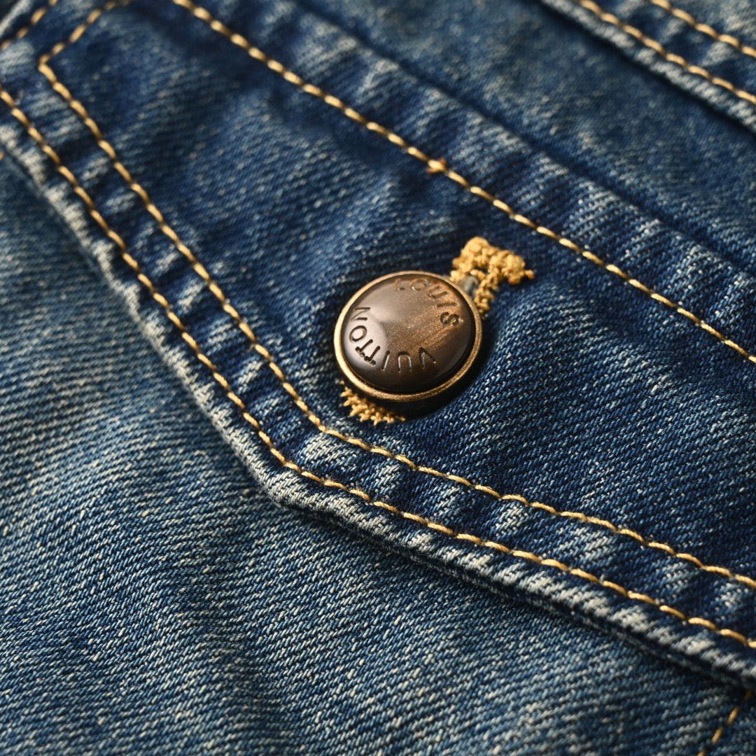 LOUIS VUITTON - Leather-Trim Cropped Denim Jacket