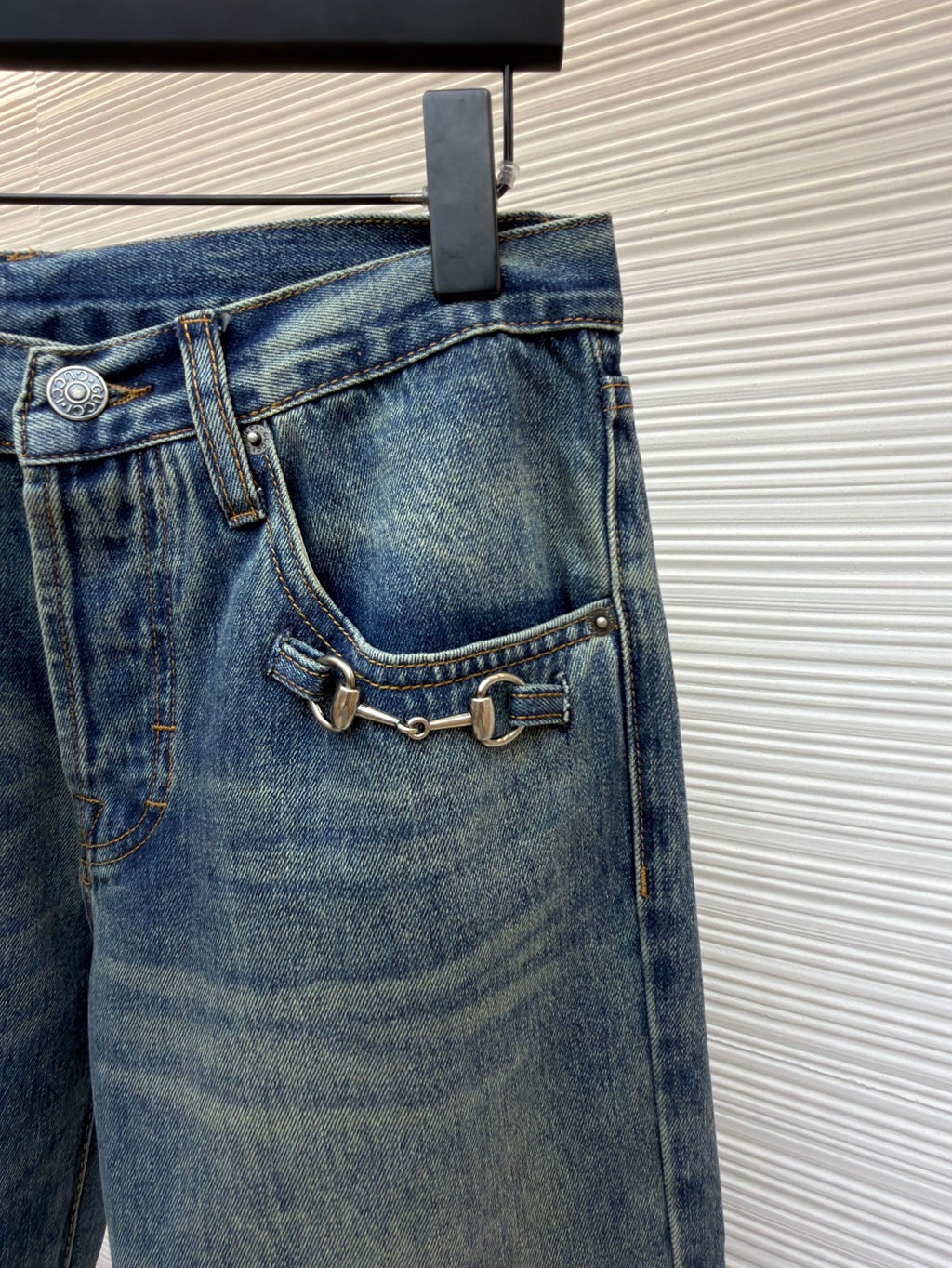 GUCCI - cotton denim pants with horsebit