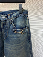 GUCCI - cotton denim pants with horsebit