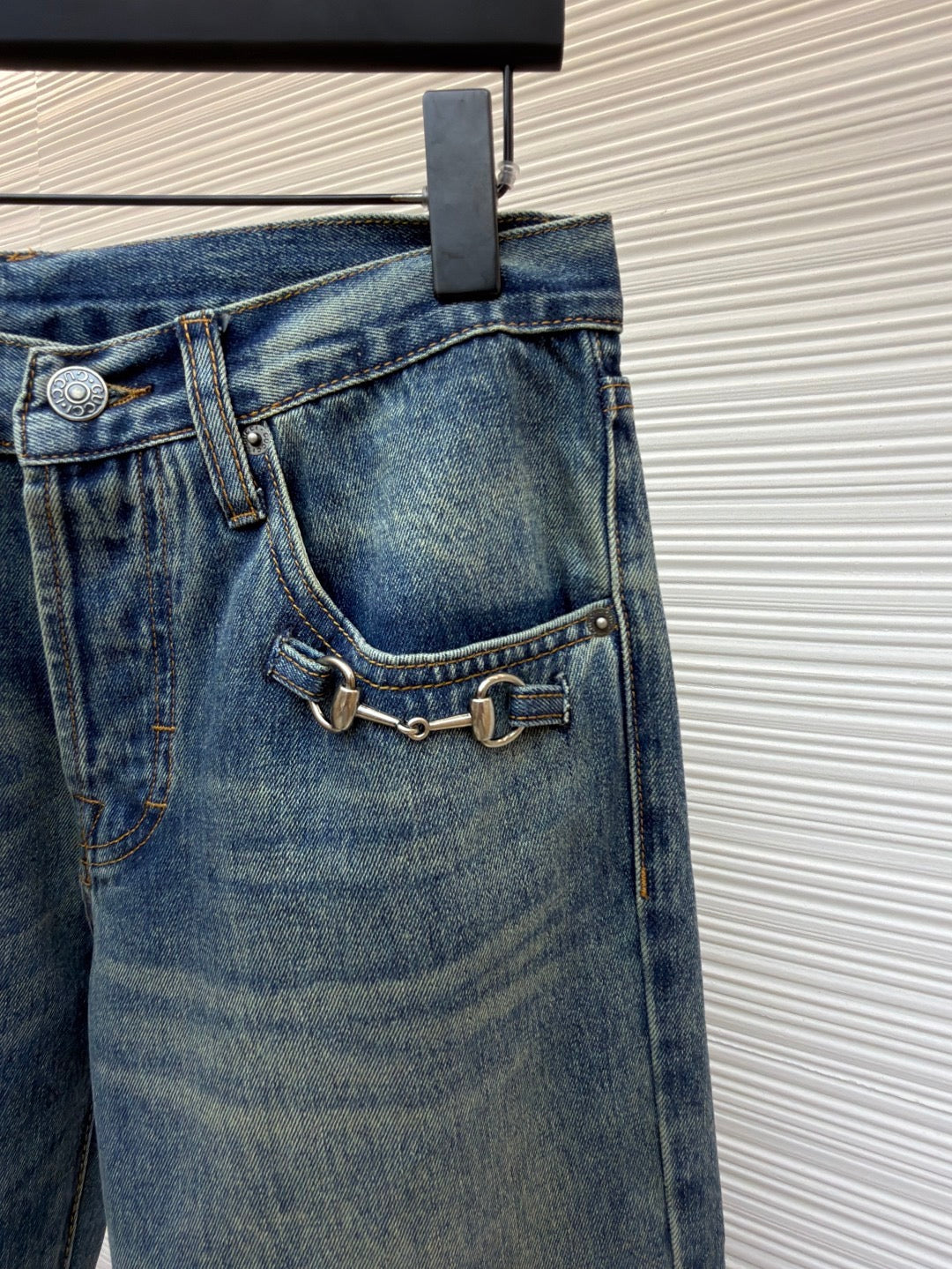 GUCCI - cotton denim pants with horsebit