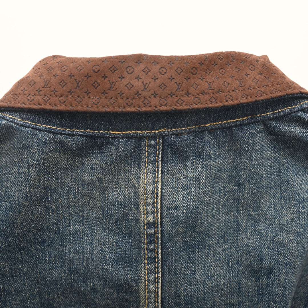 LOUIS VUITTON - Leather-Trim Cropped Denim Jacket