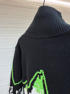 GUCCI  - Men's Black Wool Jacquard Zip Jacket With Intarsia
