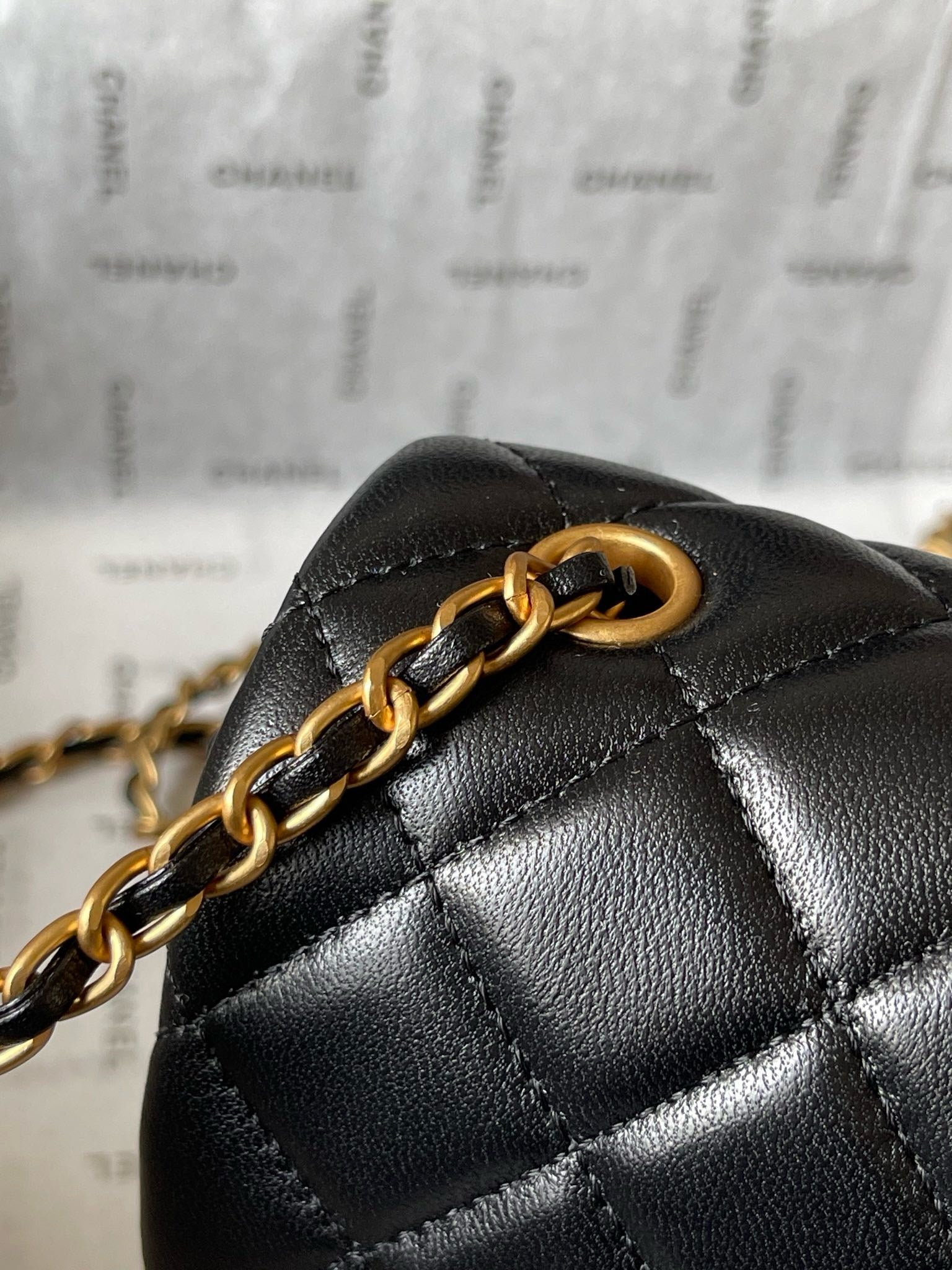 CHANEL - 24K Black Lambskin Pearl Crush Rectangular Classic Flap