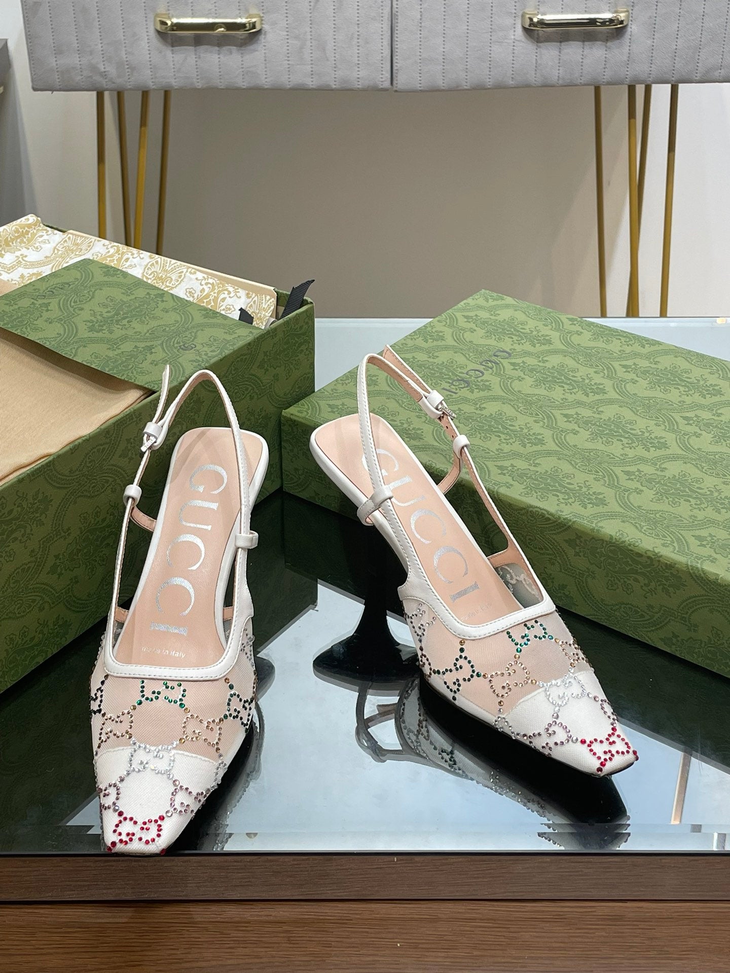 GUCCI - Square Toe Crystal Rhinestone Pumps