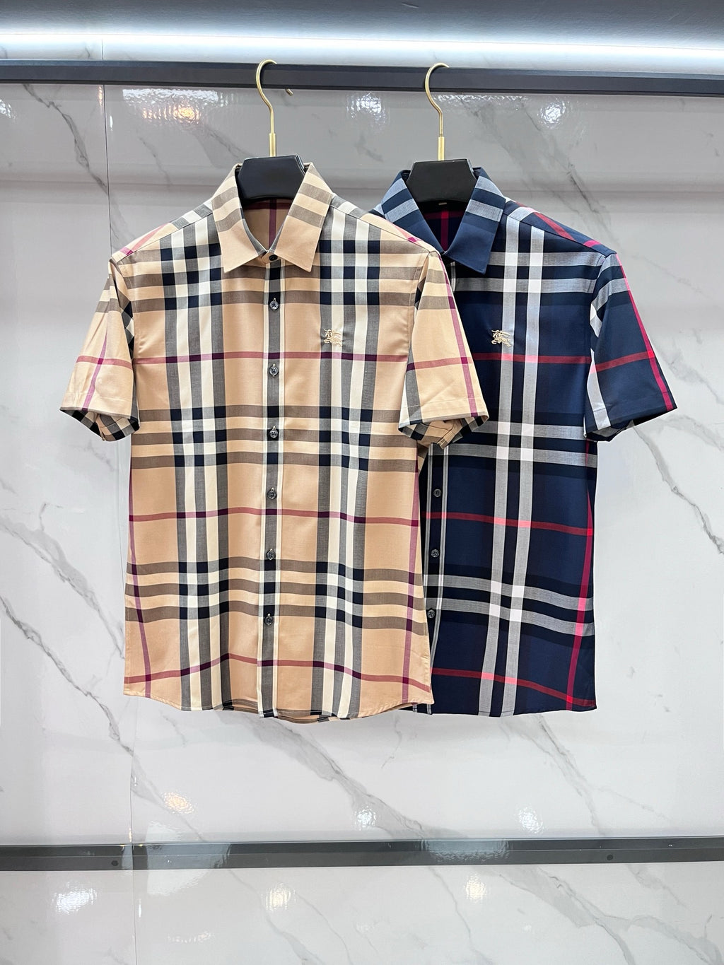 BURBERRY - Stretch Poplin Check Short Sleeve Shirt