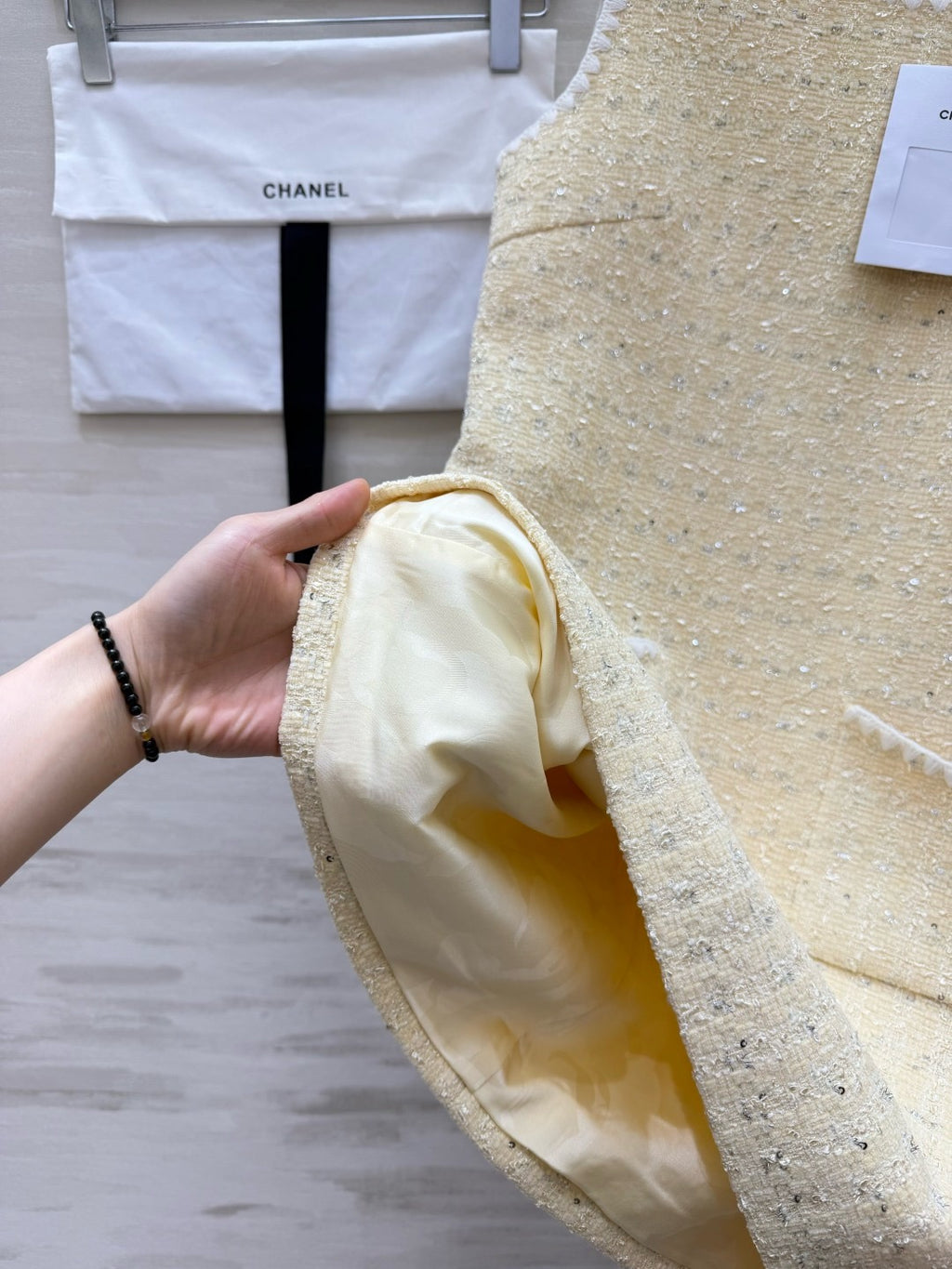 CHANEL - Chanel Light Yellow Tweed Jacket and Dress Set