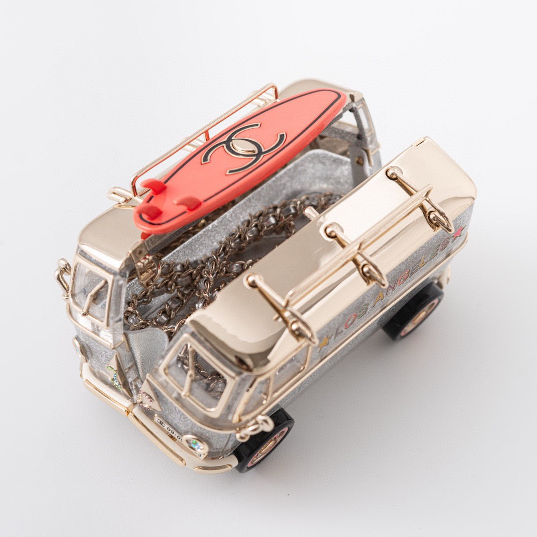 CHANEL - Mini Van Minaudiere 2024 Cruise Bag in silver Plexiglass White Surf