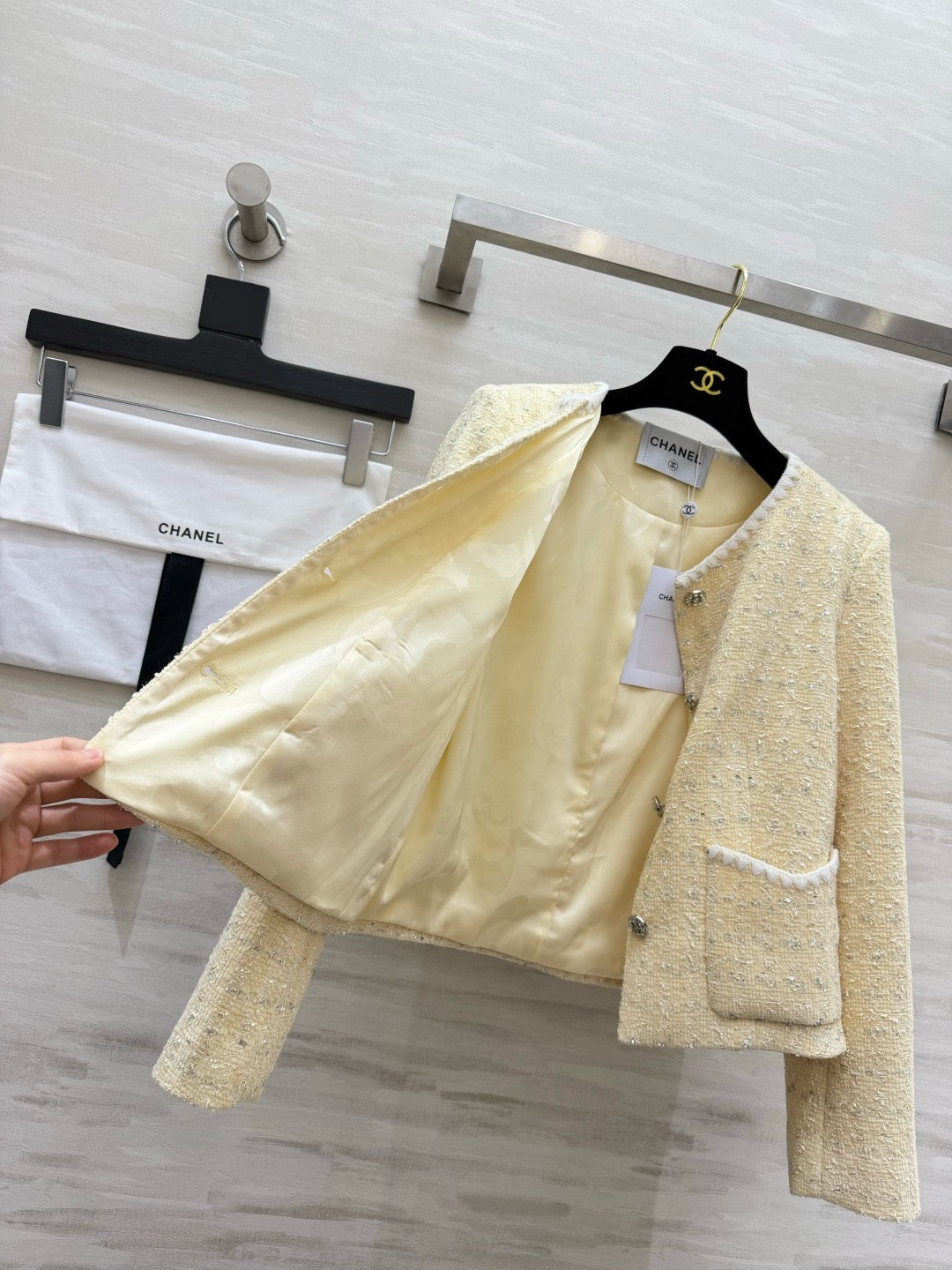 CHANEL - Chanel Light Yellow Tweed Jacket and Dress Set