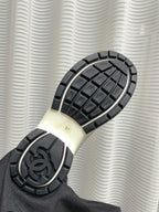 CHANEL - Fabric Laminated Calfskin Stretch CC Sneakers 38 White Silver