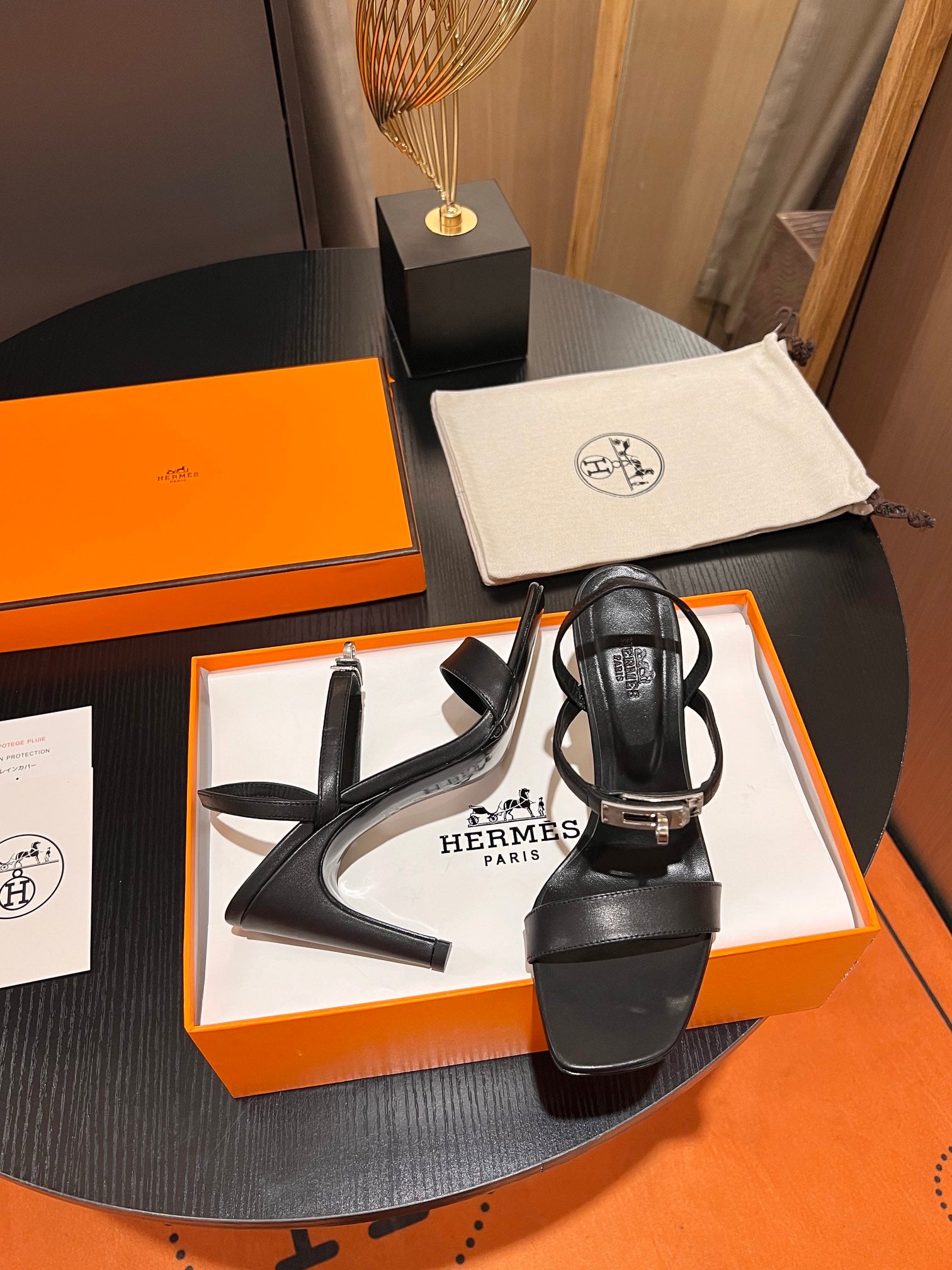 HERMES - Glamour 95 sandal Kelly buckle Heels Classic Black