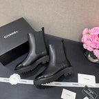 CHANEL - Crumpled Calfskin Patent Cap Toe Short Boots