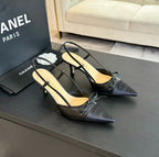 CHANEL - Vintage Iconic "CC"  Black Toe Cap Slingback Heels