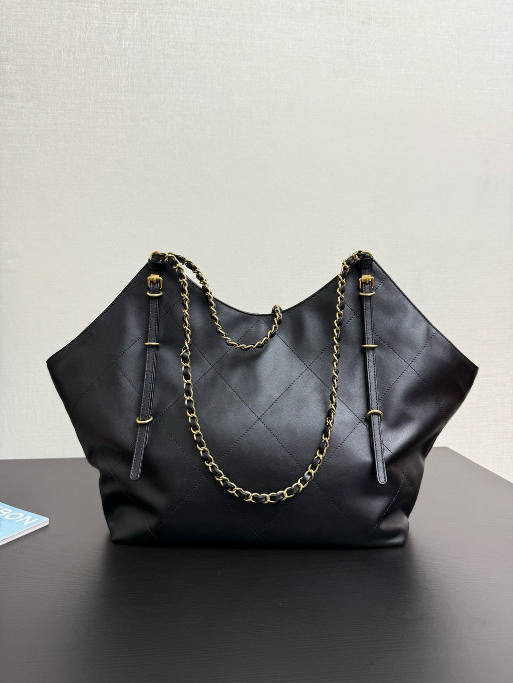 CHANEL - Shopping Bag Black Calfskin Antique Gold Hardware
