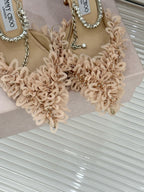 JIMMY CHOO - Mesh Pumps with Petal Embroidery and Crystal Chain