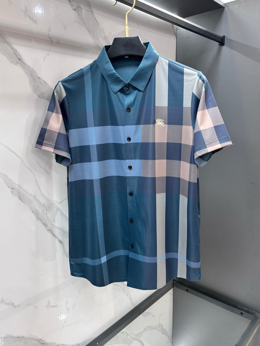 BURBERRY - Stretch Poplin Check Short Sleeve Shirt