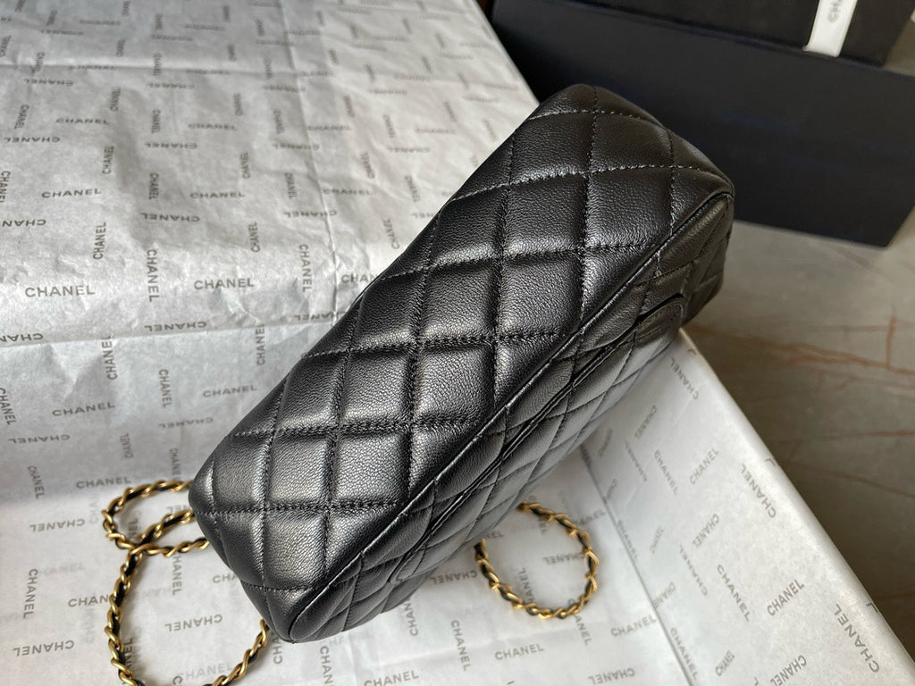 CHANEL - 24K Black Lambskin Pearl Crush Rectangular Classic Flap
