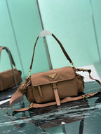 PRADA - Explore medium suede shoulder bag with flap