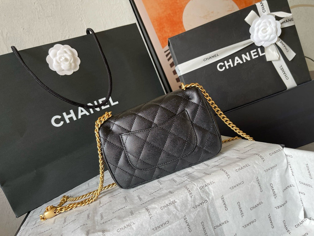 CHANE - Caviar Quilted Sweetheart Rectangular Flap Black